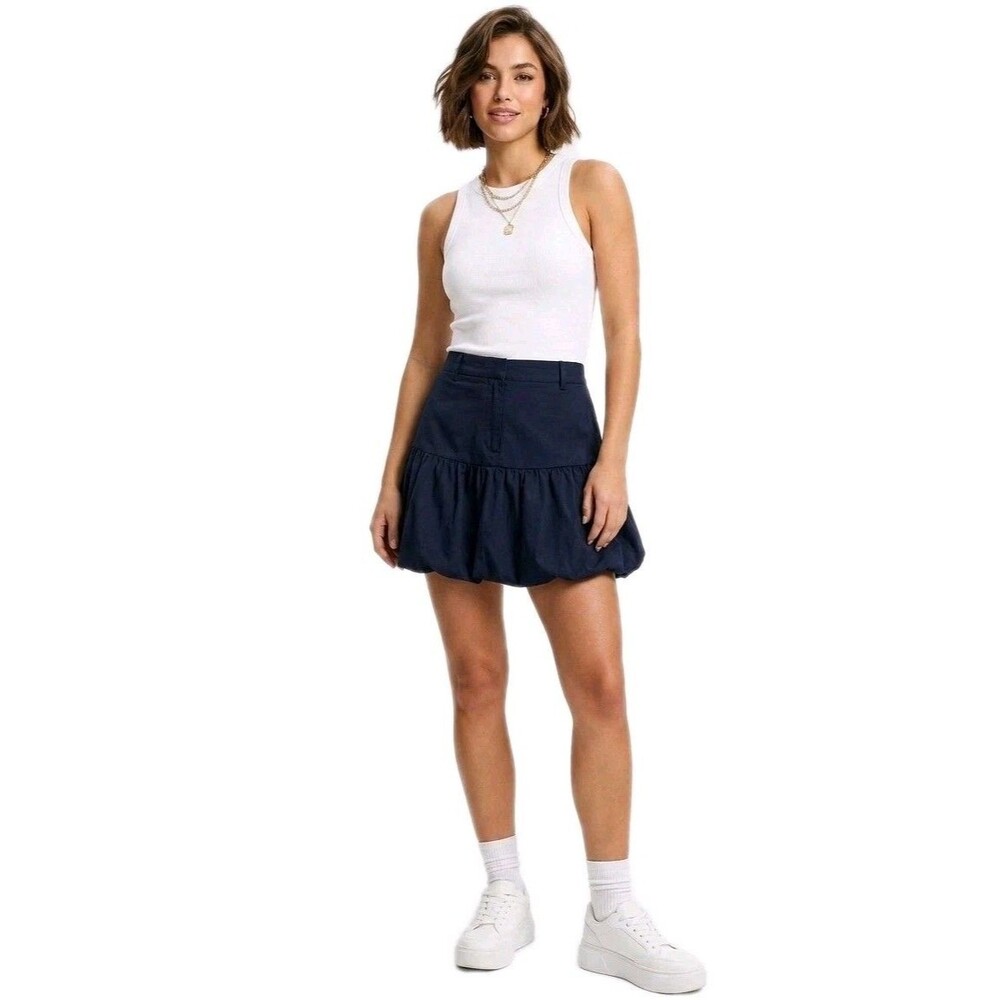 Free Assembly Mini Cotton Twill Bubble Skirt Navy Blue Women's Size XS (0-2)